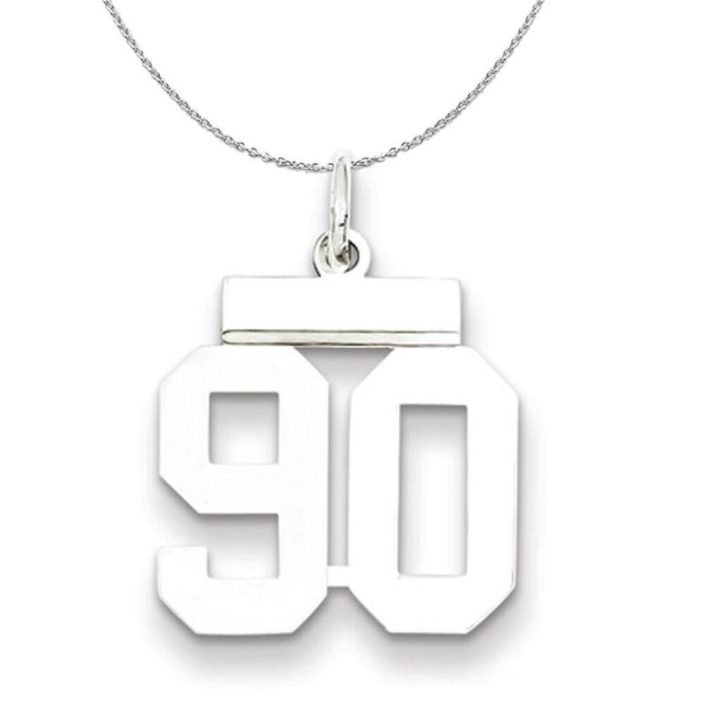 Silver, Athletic Collection, Small Polished Number 90 Necklace - 24 In